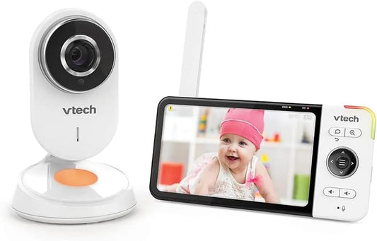 BM818 720p Versione IT, VTech, per Baby Video Wide View HD, Schermo 5'' Ultra piatto HD -Luce notturna e ninne nanne 720p, Bianco