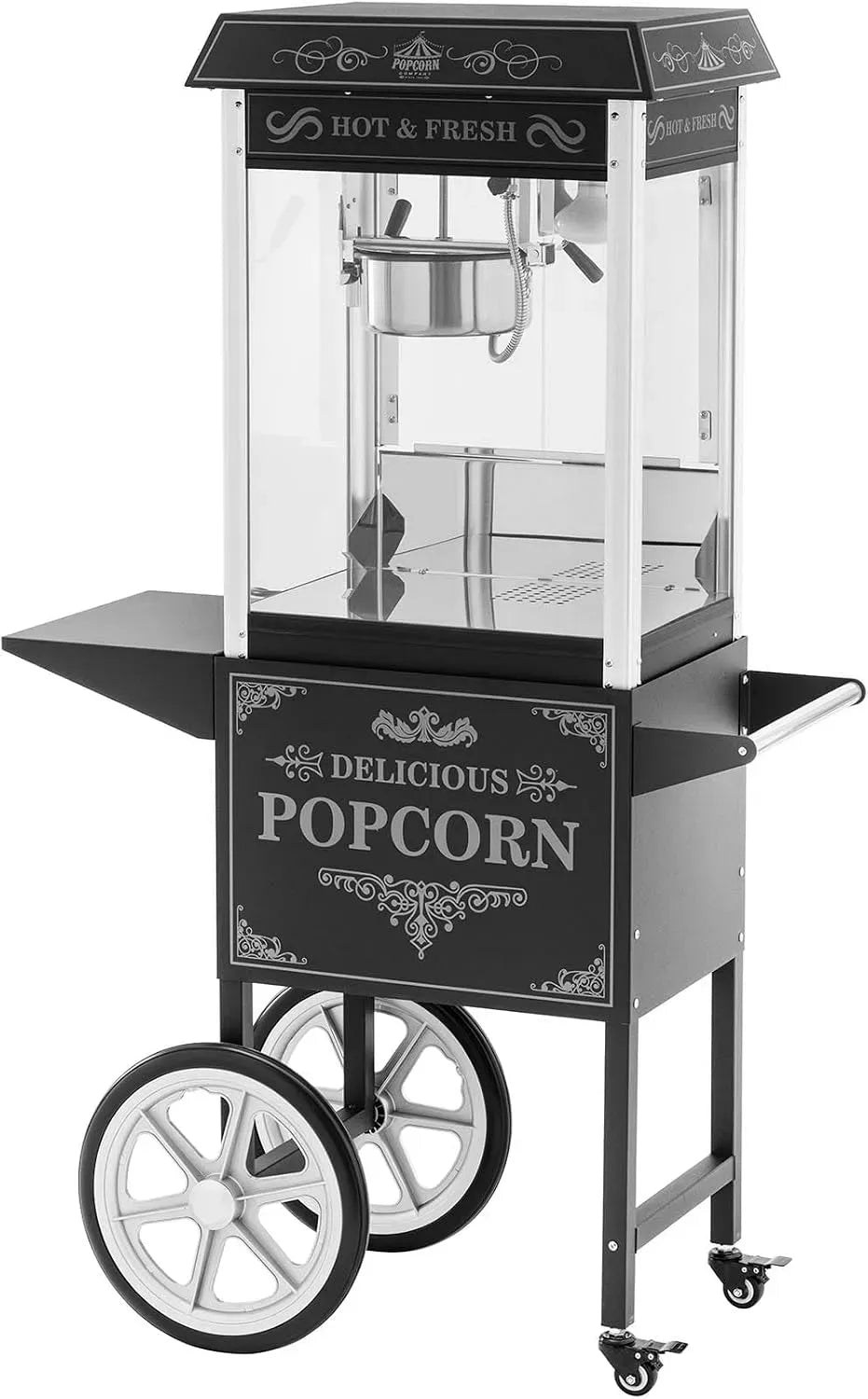 Macchina per popcorn, carrello, 1500 W, ristorazione, 2 zone di temperatura, nero, per popcorn con carrello