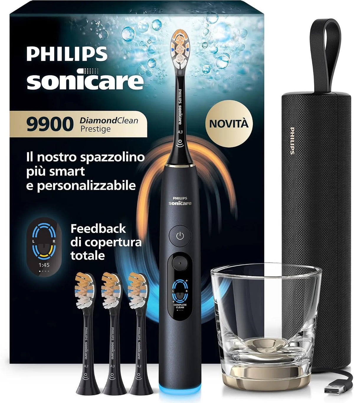 Philips HX9815/92 copertura, spazzolino da denti ricaricabile, pannello IPS, nero