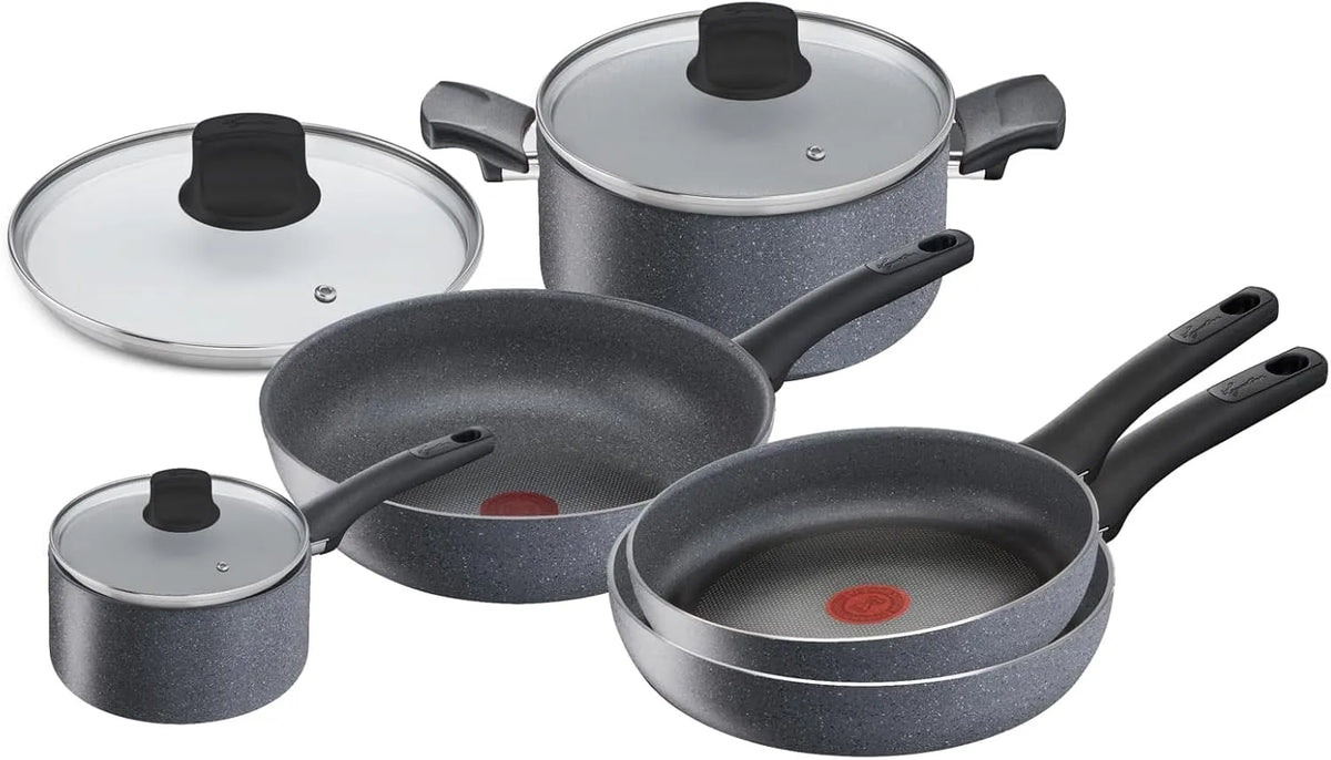 Lagostina Cucina Green/Cucina Mineral Set di Pentole Antiaderenti, Anche Induzione, 8 Pezzi, 2 Padelle 24-28 cm, Casseruola Manico Lungo 18cm