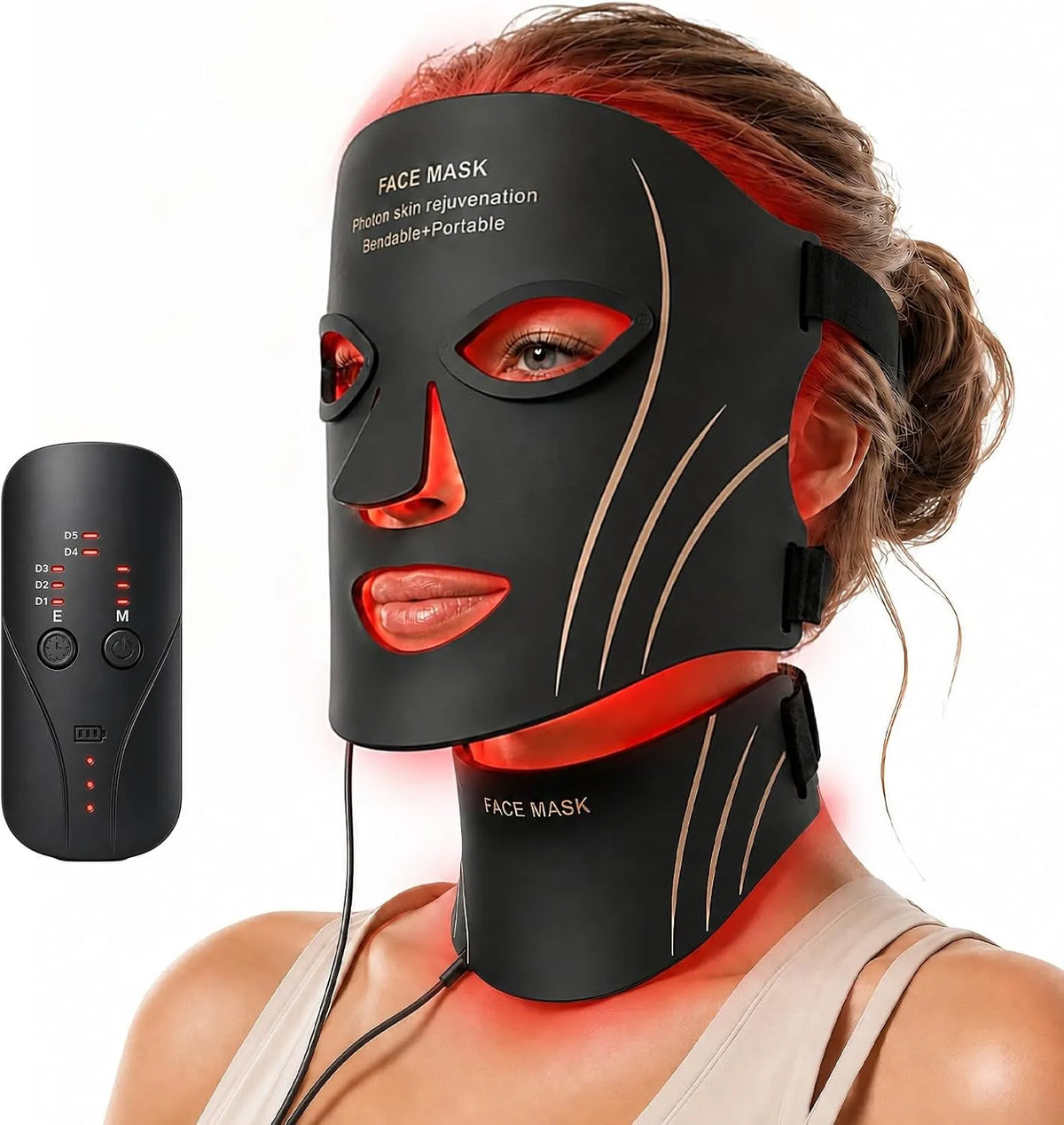 controller ricaricabile per anti-invecchiamento, Maschera per terapia a luce rossa per la cura della pelle di viso e collo, maschera facciale a