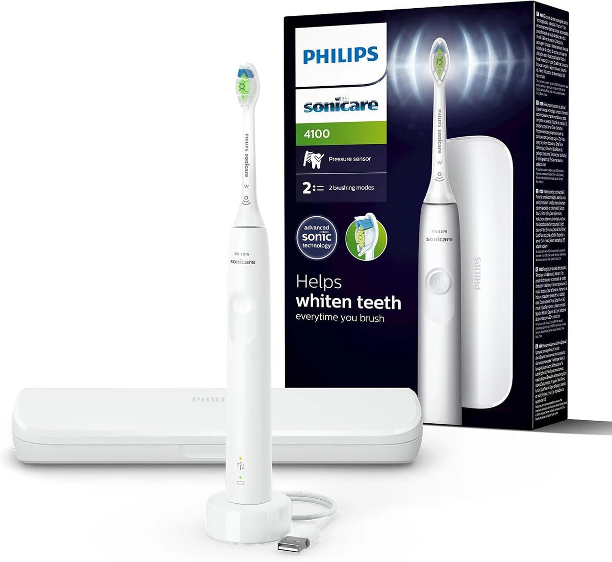 Philips HX3683/33 caricatore, spazzolino da denti ricaricabile, pannello IPS, USB, bianco, per adulti con 1 testina sonica Philips W2 Optimal White