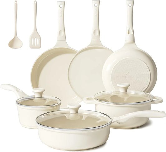 Piano cottura, Senza PTFE, Senza PFAS, piastra da cucina, Redchef Set di 11 pentole in ceramica con coperchio in vetro