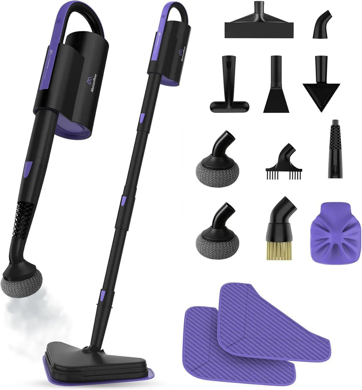 Pulitore a vapore, MOTIONFLOW, uso su pavimenti, cucina, auto, finestre e divano, spazzola a vapore con 13 accessori, durata 20 minuti, tappeti