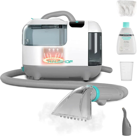 Pulitore a vapore, 1,8 L, 1200 W, HAUSHOF, portatile, 1,8L Lava Tappezzeria con Riscaldamento per Sedili Auto, StainZapper Vapo, Moquette e Tappeti