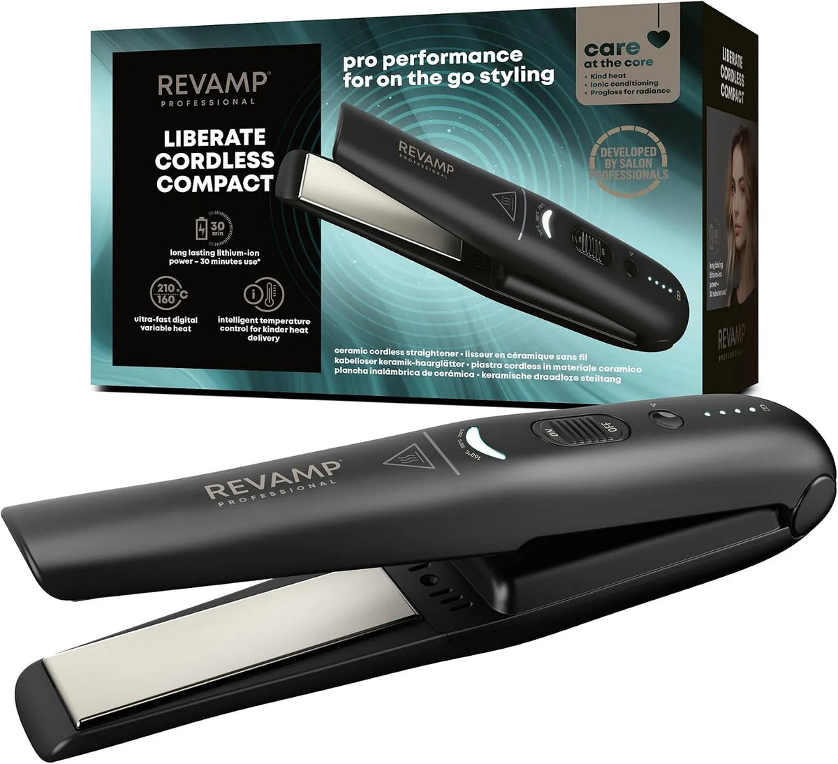 Piastra, senza fili, nero, REVAMP, Ceramica, Progloss Liberate Compact Piastra Senza Fili