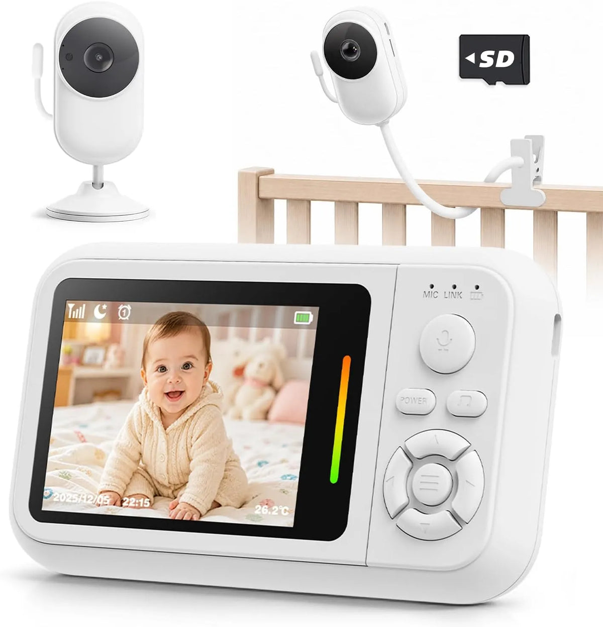 Monitor, Baby, portatile, Wi-Fi, conversazione a 2, VOX, 2,8 pollici