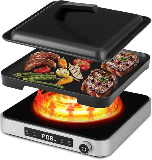 Piano cottura a induzione, 2000 W, piastra a induzione, touch, grill, controllo touch e manopola per, 10+5 livelli