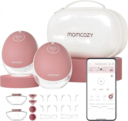 Tiralatte, rosso, pompa per latte materno, tiralatte elettrico, Momcozy M9 Tiralatte Elettrico Indossabile Mani Libere 24mm 2 Pezzi Rosso