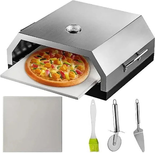 Forno elettrico per pizza, portatile, acciaio inox, perfetto per barbecue a carbonella, barbecue e picnic