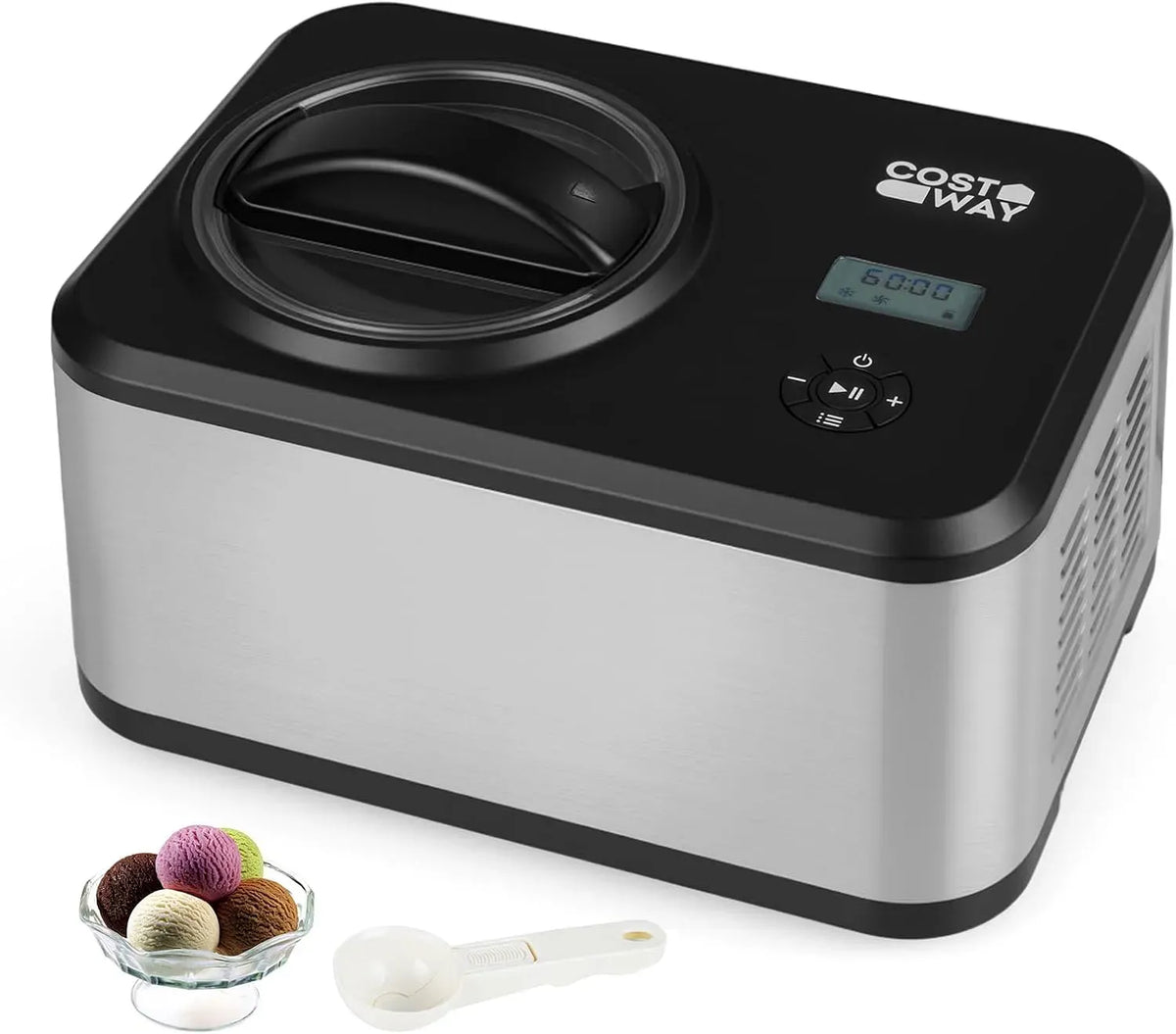 macchina per gelato e sorbetto, 1,5 L, timer, rimovibile, acciaio inox