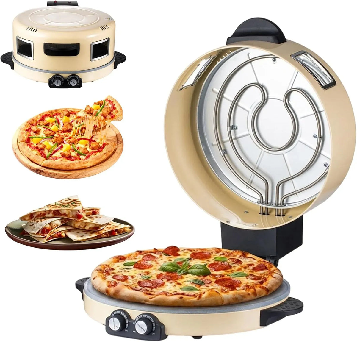 Forno elettrico per pizza, 40 cm, 2200 W, portatile, rivestimento antiaderente, base in pietra antiaderente da 40 cm