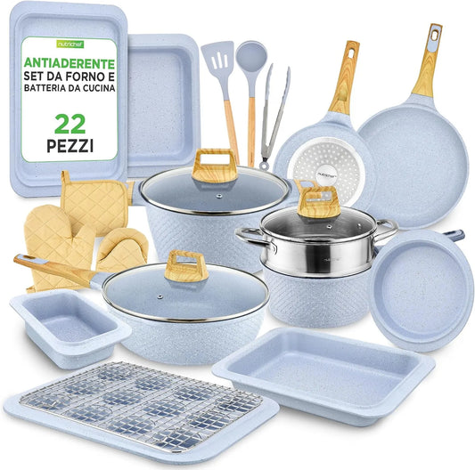 Forno elettrico, professionale, rivestimento antiaderente, NutriChef Set 22 Pezzi Pentole