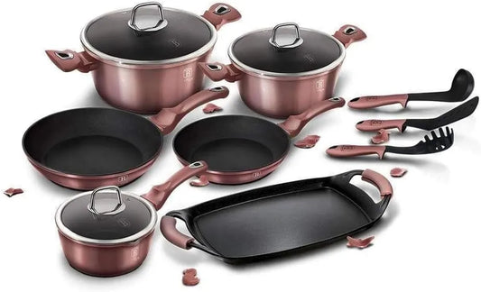 12-Piece BerlingerHaus I-Rose Set di Pentole Induzione Antiaderente Titanio PFOA-free, Alluminio, Casseruoli, Casseruola con Manico Lungo