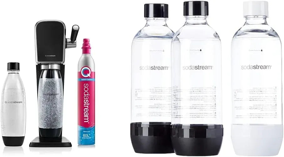 Sodastream Art Nero, Gasatore d'Acqua per Trasformare l'Acqua in Acqua Frizzante & Bottiglie Classiche per gasatore d'acqua, Capienza 1 Litro