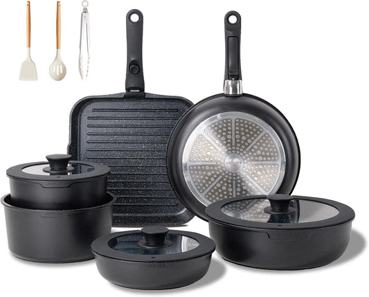 Padella grill, 26cm, JEETEE 20/26cm 18/20cm, Set Pentole Induzione 25 pezzi, Set Padelle Antiaderenti con Manici Rimovibili