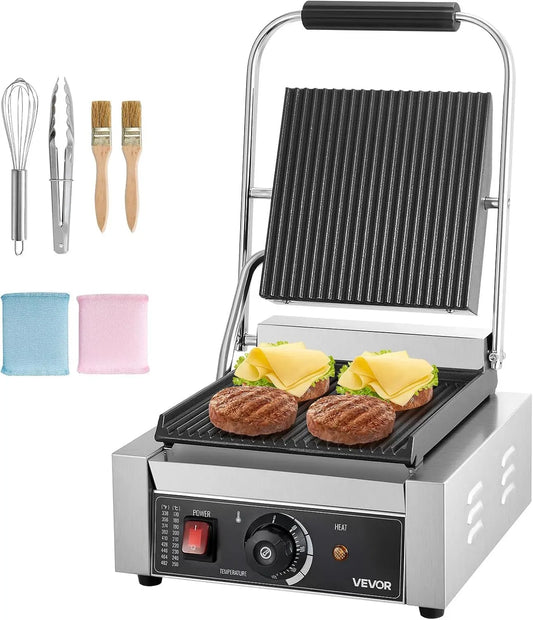 VEVOR Piastra, piastra per panini e sandwich, 22 x 23 cm, 1800 W, professionale, acciaio inox, per Panini Professionale