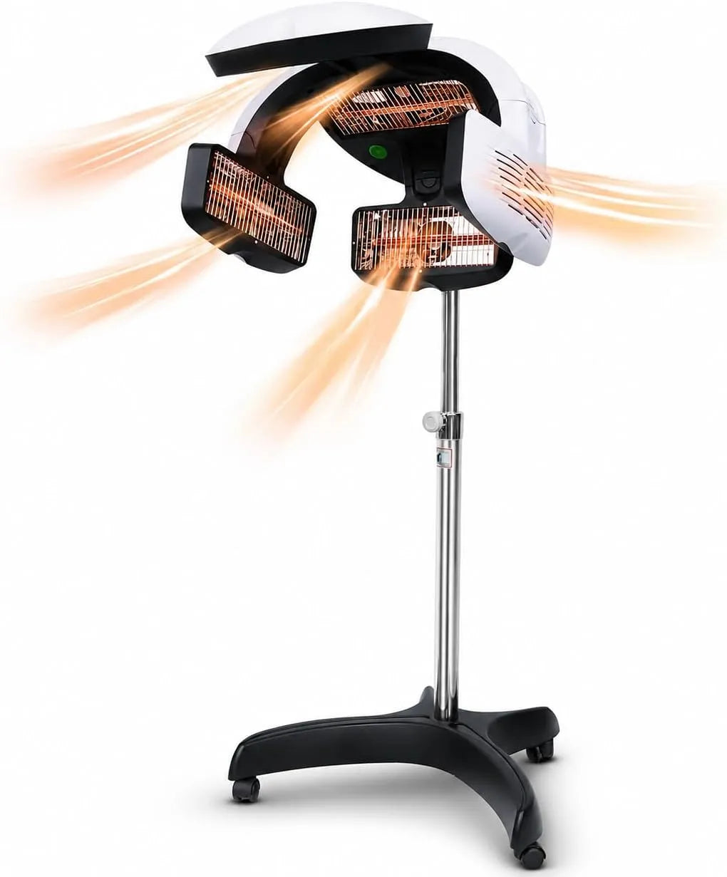 asciugacapelli, altezza e temperatura regolabili, per Casco riscaldante per capelli professionale su piedistallo, 1500 W con schermo LCD, 4 ruote, per