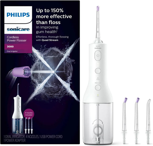 Philips HX3827/21 4 totali, bianco, Sonicare Wireless Power Flosser 3000 + 2 ugelli aggiuntivi