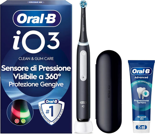 Custodia, Oral-B iO 3 Spazzolino Elettrico, Dentifricio, 1 Testina, Nero