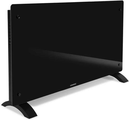 Parete o Pavimento Nero, Pannello in Vetro con Display LED, Termoconvettore Elettrico Smart 2500W, Termostato 5–50°C, IP24, Controllo WiFi tramite App