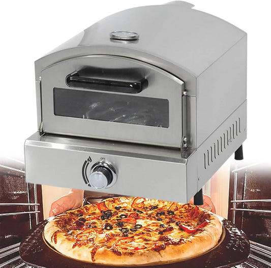 Forno elettrico per pizza, 13 pollici, esterno, pietra refrattaria, acciaio inox, Forni per Pizza a Gas, per Cucinare Pizza