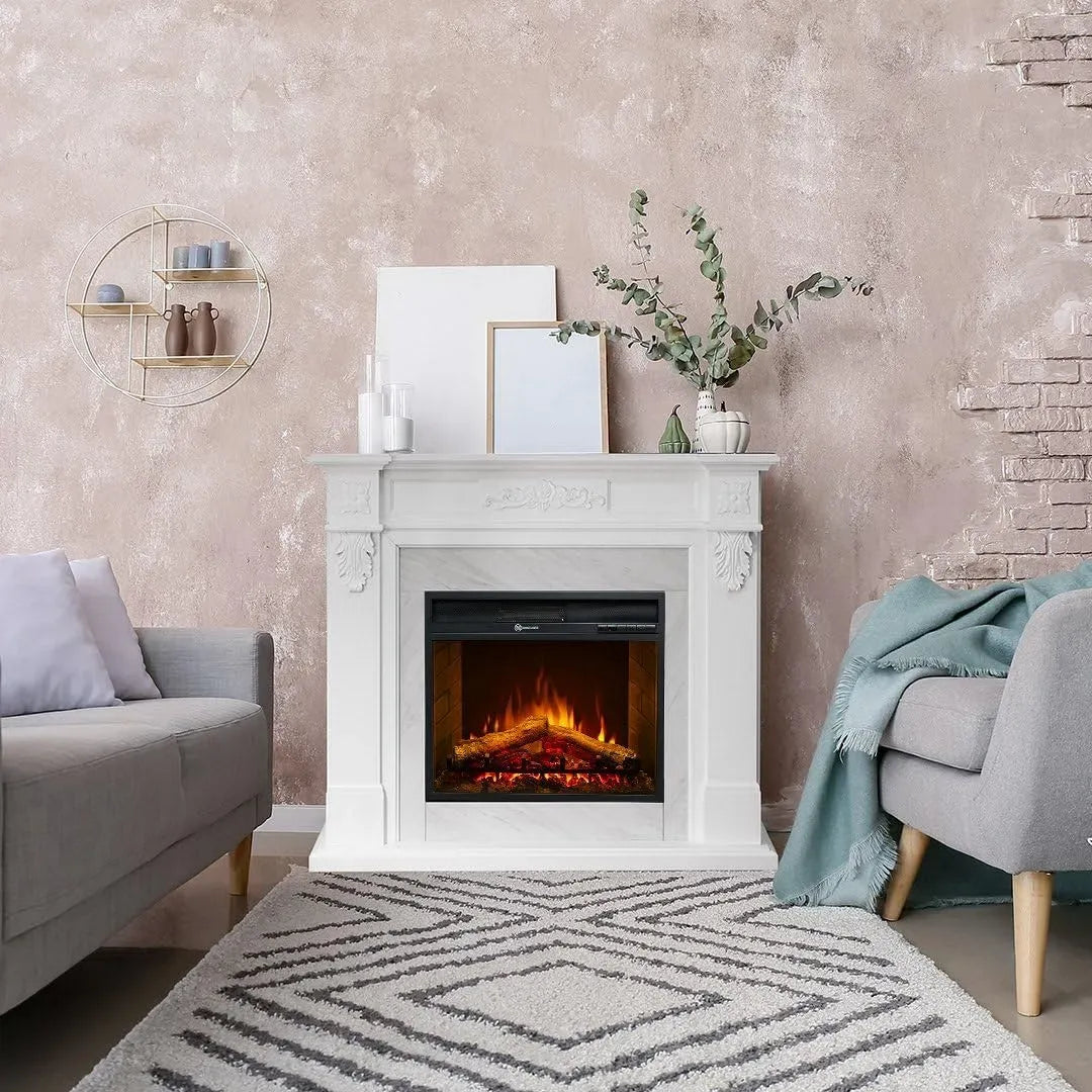 Indoor, Dmora Camino Elettrico Puracé 121x38x108h cm Bianco Superficie Riscaldabile 30 Potenza, 9/1