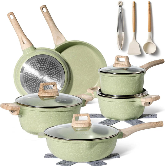 set di pentole e padelle, Batteria, 28cm, 28 cm, rivestimento antiaderente, verde, per tutti i piani cottura Batteria di pentole antiaderen