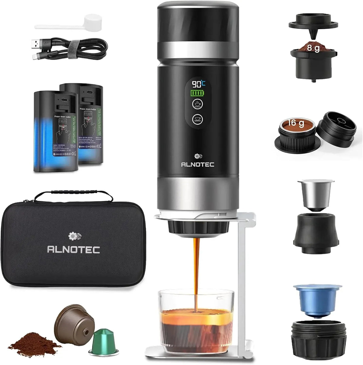 Macchina per caff, batterie, borsa, macchina da caffè elettrica, 20 bar, 8 g, 16 g, portatile, funzione riscaldante