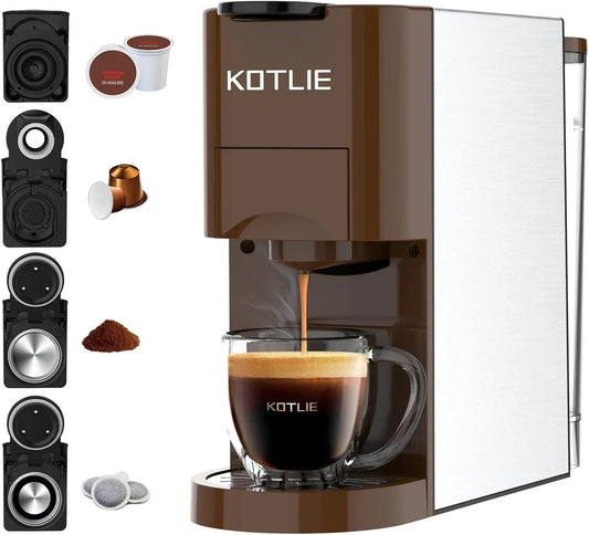 Macchina da caffè, KOTLIE in1 AC-513K, 19Bar, Per NES/DG/Caffè Macinato/ESE PadS, 800ML, 44mm, （MARRONE