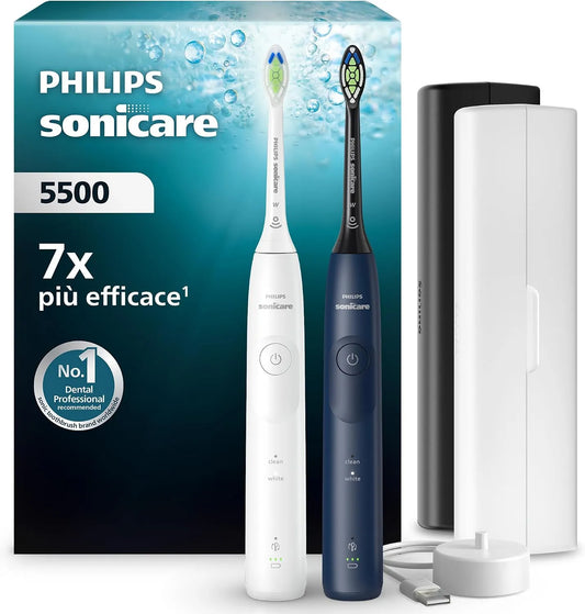 Philips HX7119/01 EasyStart, avviso di pressione, Sonicare 5500, spazzolino elettrico sonico con 2 modalità, confezione da 2, Smartimer e BrushPacer