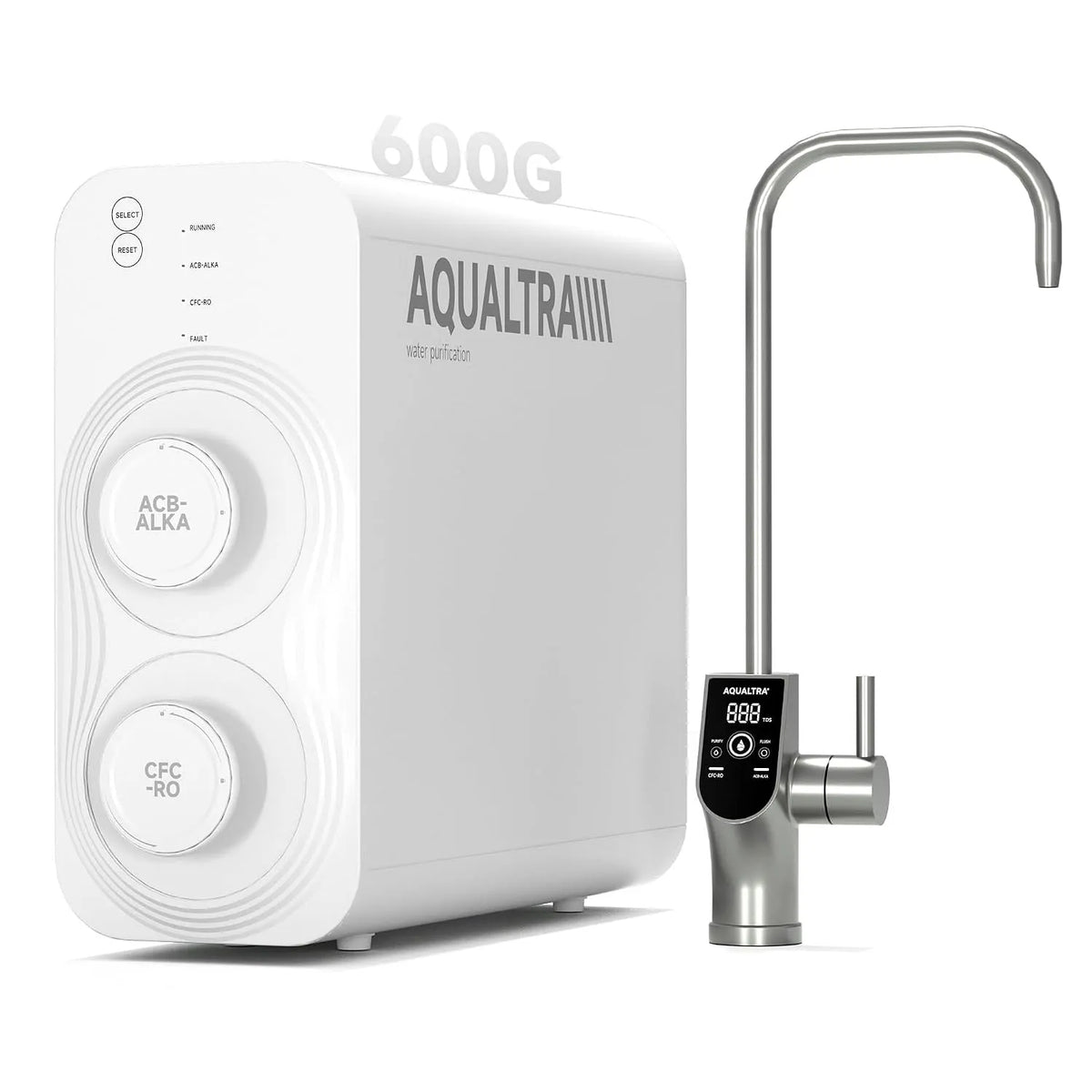 Lavello da cucina, AQUALTRA CAN 372 USF-AR-600, ampio serbatoio, impianto osmosi inversa alcalino senza serbatoio 10 stadi, rubinetto LED