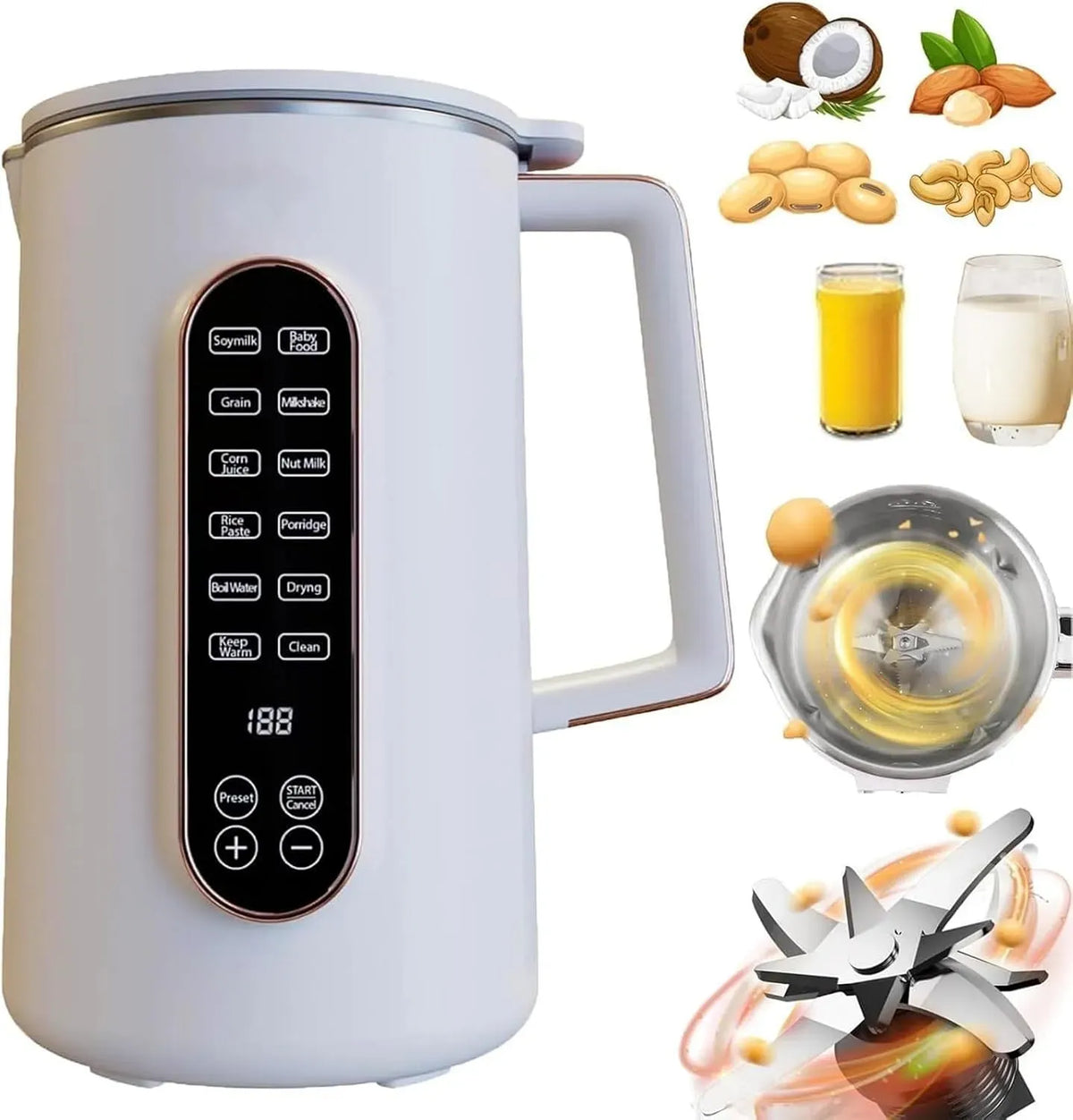 macchina per latte, 1,2 L, per latte di noci, con 10 lame per bevande senza mandorle