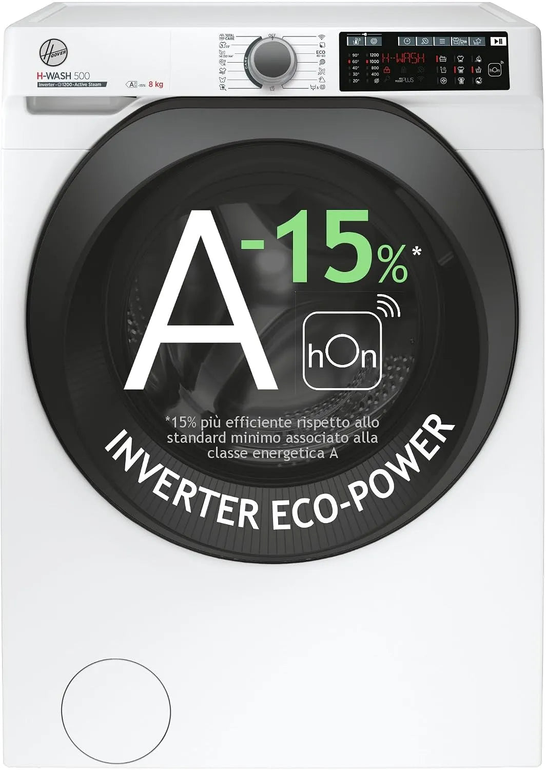 Hoover WASH 500 28AMC71-S Lavatrice, 85x60x53 cm, 8 kg, classe energetica A, libera installazione, Wi-Fi, Inverter, bianco, 1200 Giri, Wi-Fi + BLE