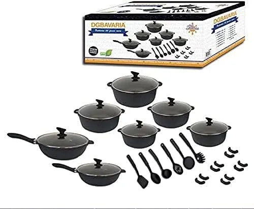 set di pentole e padelle, Batteria, 30 Pezzi, bavaria Batteria di Pentole 30 Pezzi DG Pietra Lavica con Coperchi Induzione