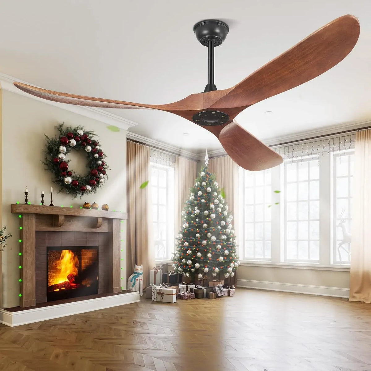 Ventilatore, 52 pollici, timer, 3 pale in legno massello, motore DC silenzioso, 3 Downrods