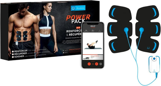 Bluetens Elettrostimolatore Power Pack unisex per adulti dotato di set per muscoli addominali, nero, bianco, piccolo