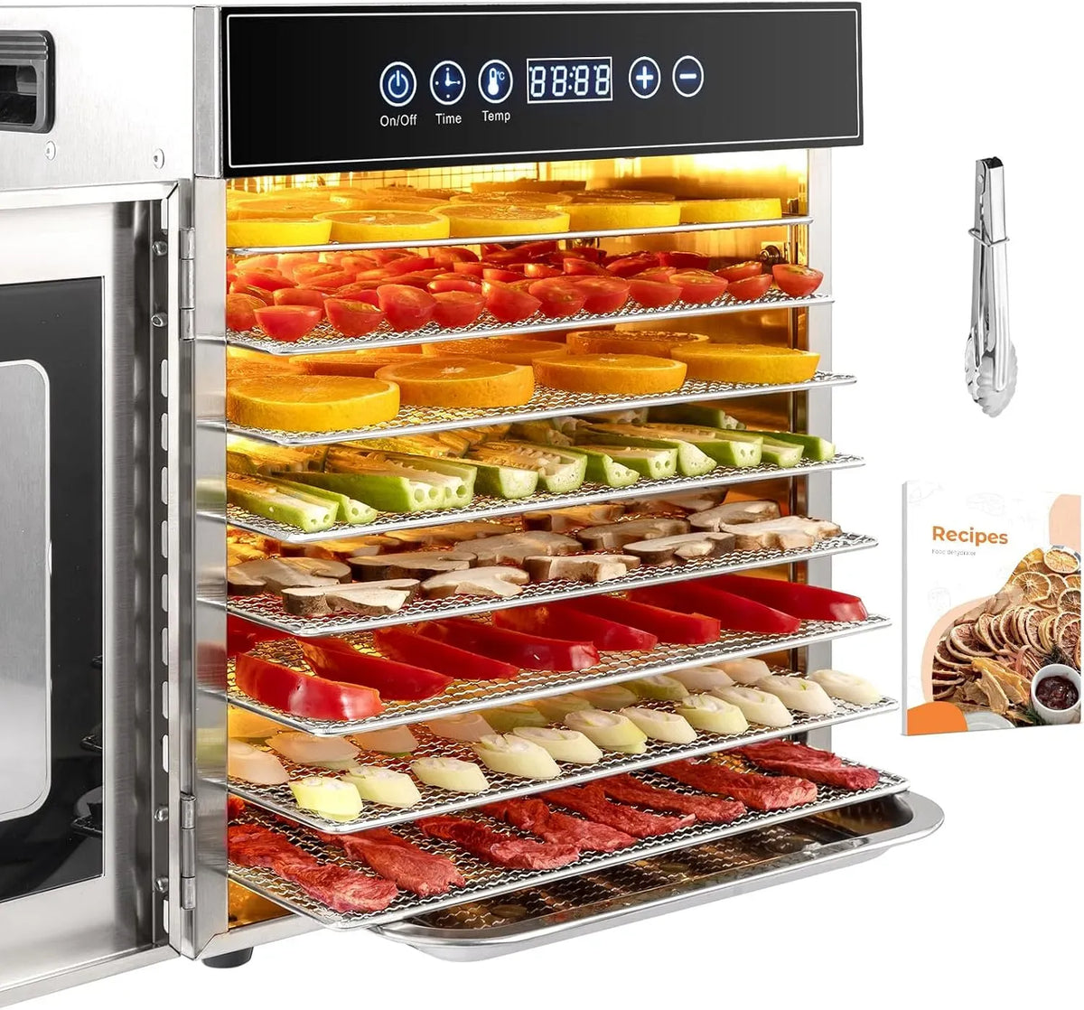 Asciugatrice, 500 W, 30 a 90 °C, timer, display LCD, 2 zone di temperatura, acciaio inox, 24 ore Timer