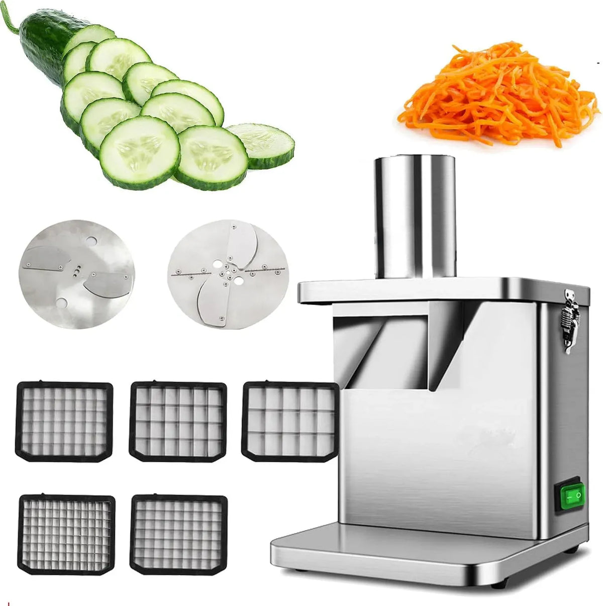 Cubettatrice Elettrica per Frutta E Verdura, Tagliaverdure, 250w Taglia Verdure Cubetti Elettrico, per Cubetti da 6/8/9/12/15 Mm per Carote, Ravanelli