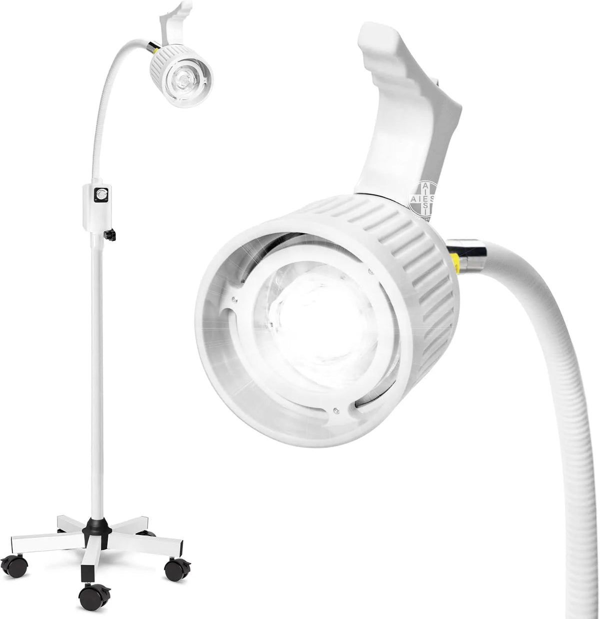 Lampada, ruote di trasporto, LED, AIESI® Lampada da visita medica LED con braccio flessibile su stativo