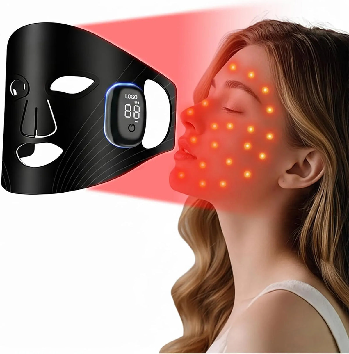 dispositivo, timer, rosso, per il viso, LED, Maschera LED luce rossa e infrarossa per il viso