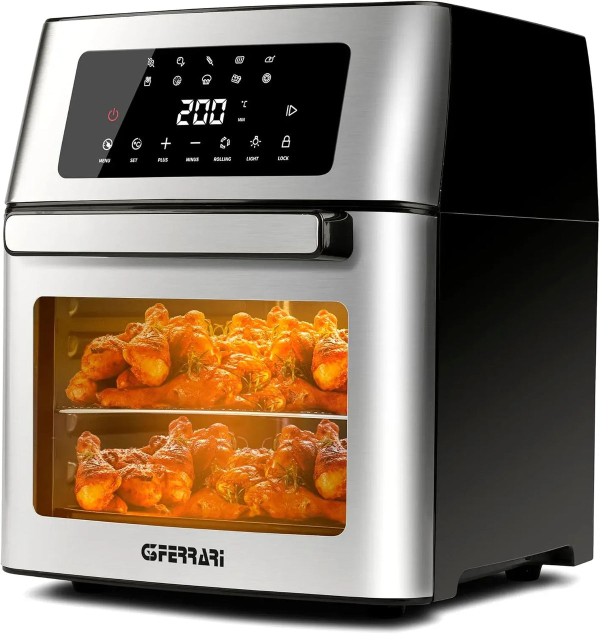 Friggitrice ad aria EVO 15L G10182, 15 L, 1700 W, 10 programmi, 40 a 200 °C, display digitale, acciaio inox, nero, G3 Ferrari, Capacità XXL