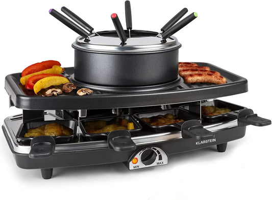 Klarstein 3-in-1 Griglia, Fonduta, Piastra, 11 W, per Raclette e Set Fonduta Formaggio
