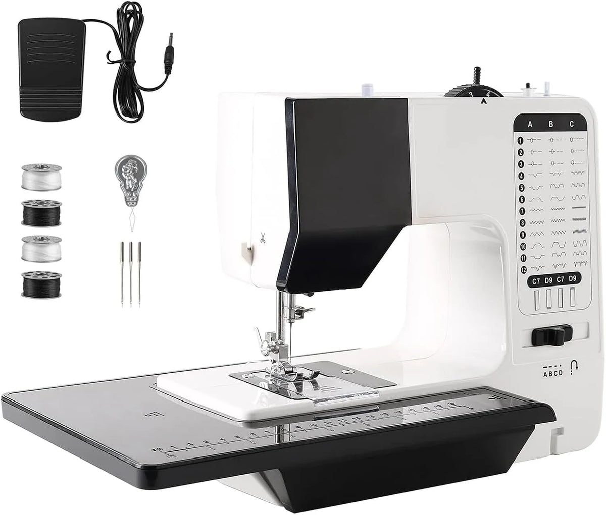 Macchina da cucire, macchina per cucito elettrica, 12 programmi, industriale, per ricamo per lavori pesanti con 38 punti integrati