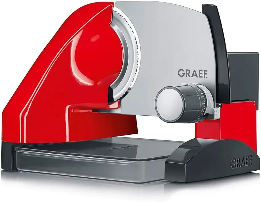 GRAEF SKS500 Affettatrice, contenitore, piastra per panini e sandwich, affettatrice per alimenti, 170 mm, acciaio inox, rosso