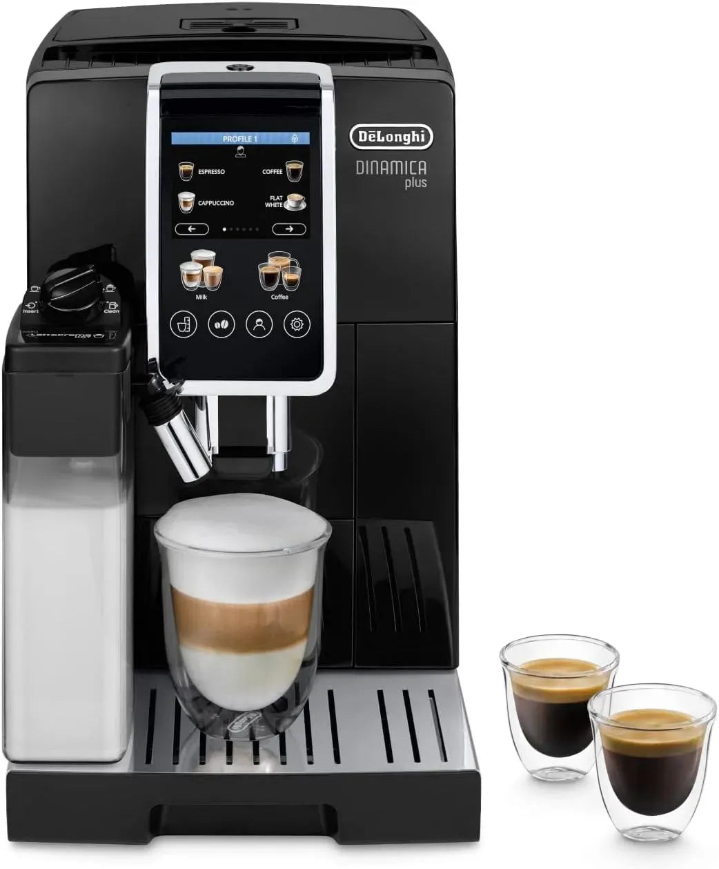 De'Longhi TFT 3 ECAM382.70.B Montalatte, 1450 W, cappuccinatore, nero, Dinamica Plus ECAM 82, Macchina Espresso con 18 Ricette