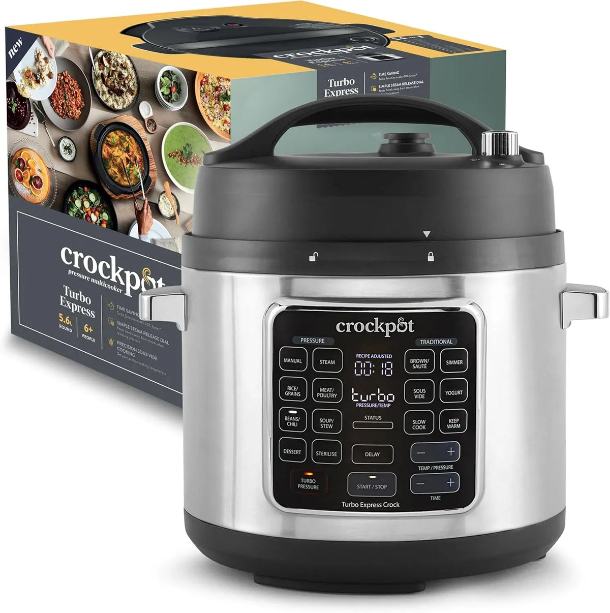 MultiCooker, pentola elettrica multifunzione, multicooker elettrico, 5.6 L, 1400 W, 14 programmi, vapore, argento