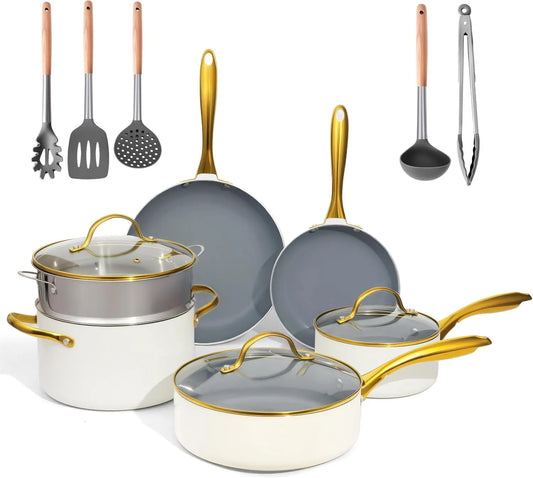 Lavastoviglie, bianco, Set di pentole e padelle in ceramica, antiaderenti, senza PFAS, PFOA