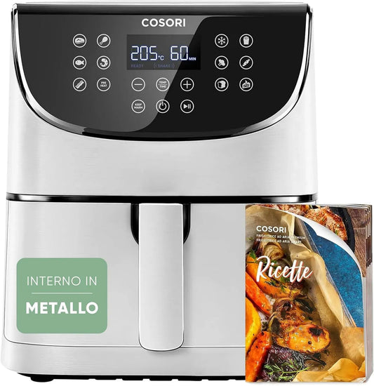 Friggitrice ad aria, 5,7 L, 1700 W, 13 programmi, bianco, 97% Meno Olio