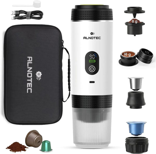 Macchina da caffè, portatile, USB, bianco, 3 in 1 compatibile capsule NES®, 2 Adattatori Caffè Macinato 8 g e 16 g, LED, DG® e Caffè Macinato